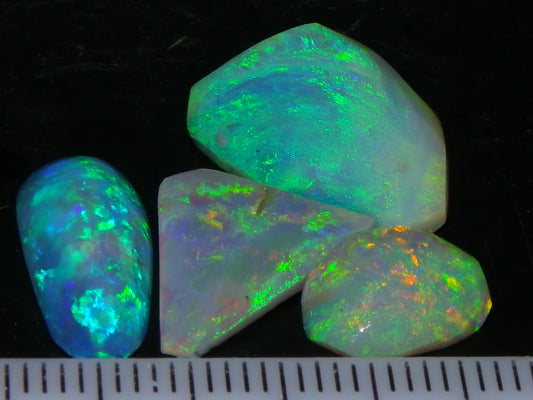 4 Gem Crystal Opal Rubs 12.45cts Lightning Ridge Australia Fires/Multicolours