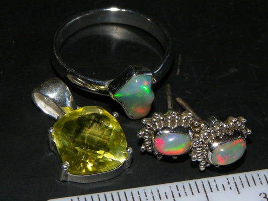 NIce Ring/Pendant/Earrings 925 Silver 33.6cts Opal + Citrine Jewelery Set :)