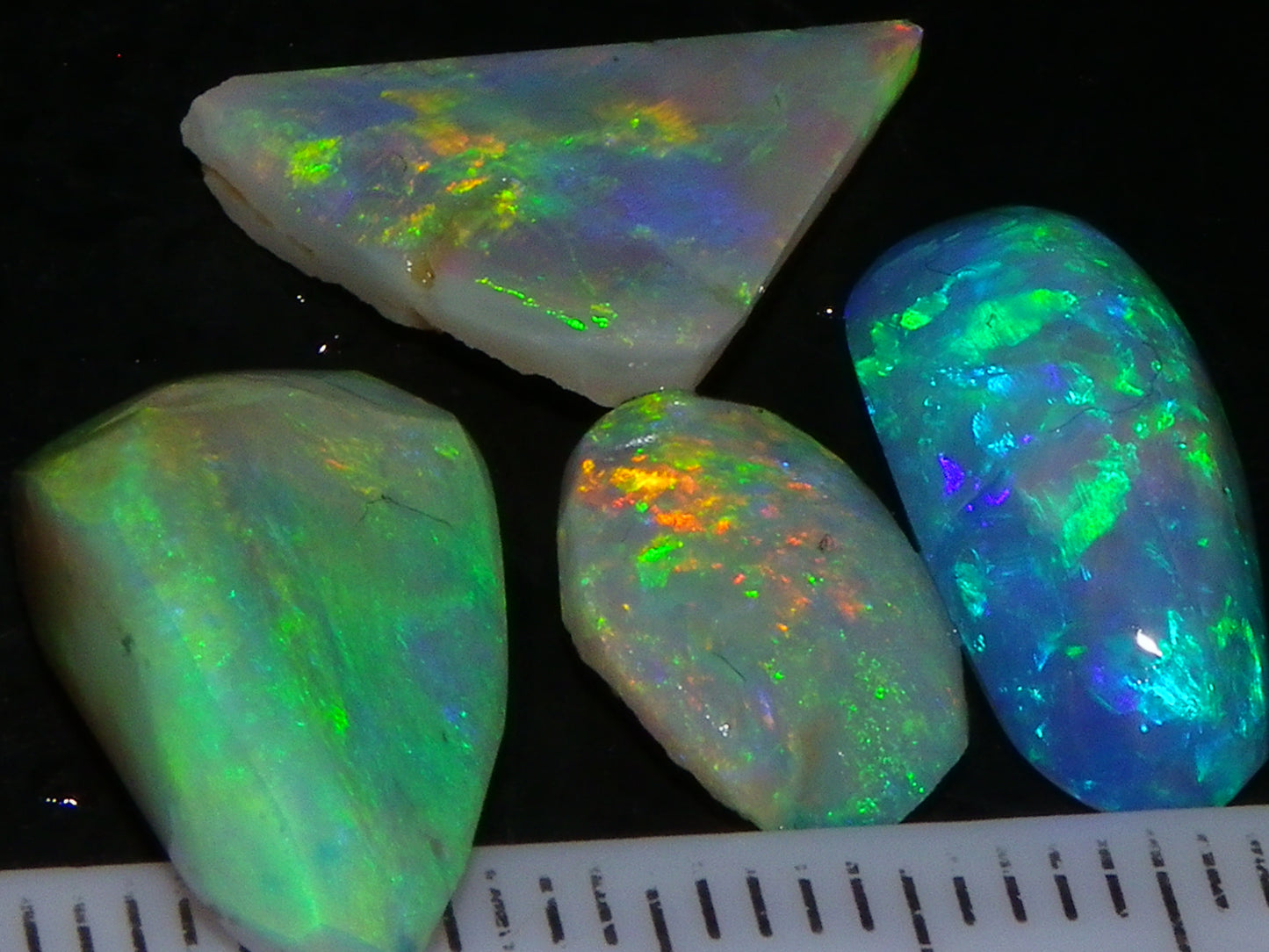 4 Gem Crystal Opal Rubs 12.45cts Lightning Ridge Australia Fires/Multicolours