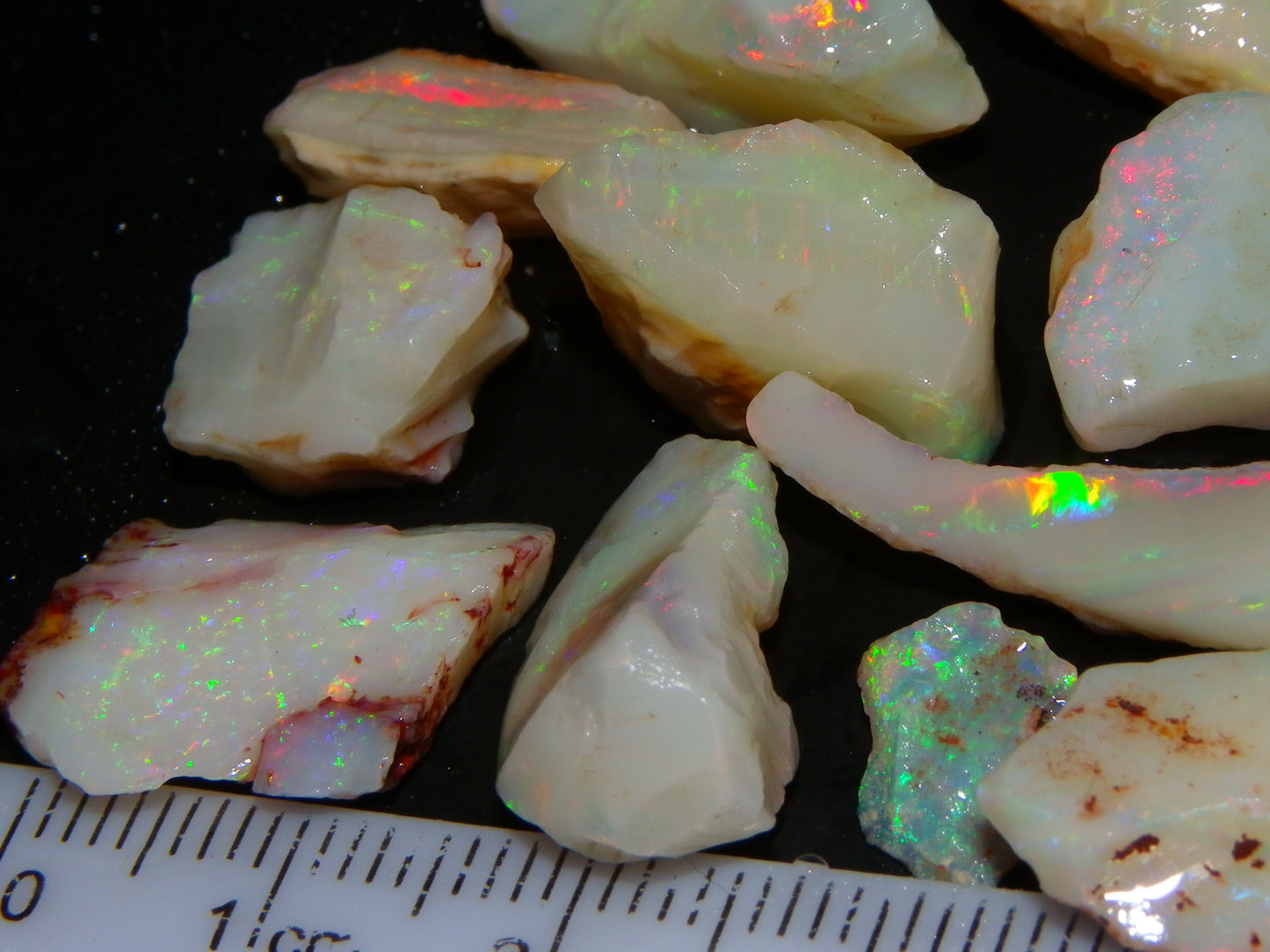 Nice Coober Pedy White/Milky Base Seam Opal Parcel 83.7cts Some Multicolours