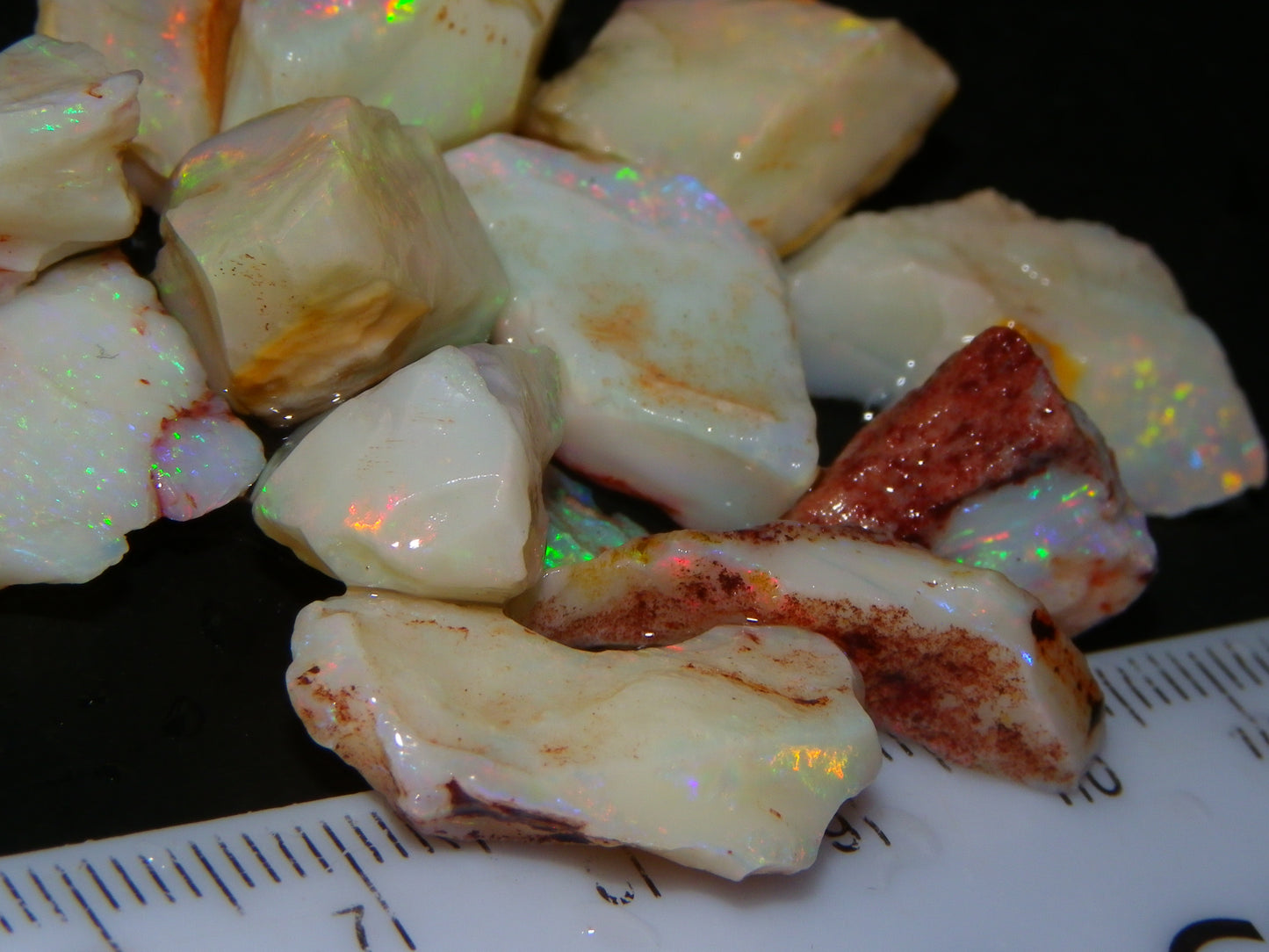 Nice Coober Pedy White/Milky Base Seam Opal Parcel 83.7cts Some Multicolours