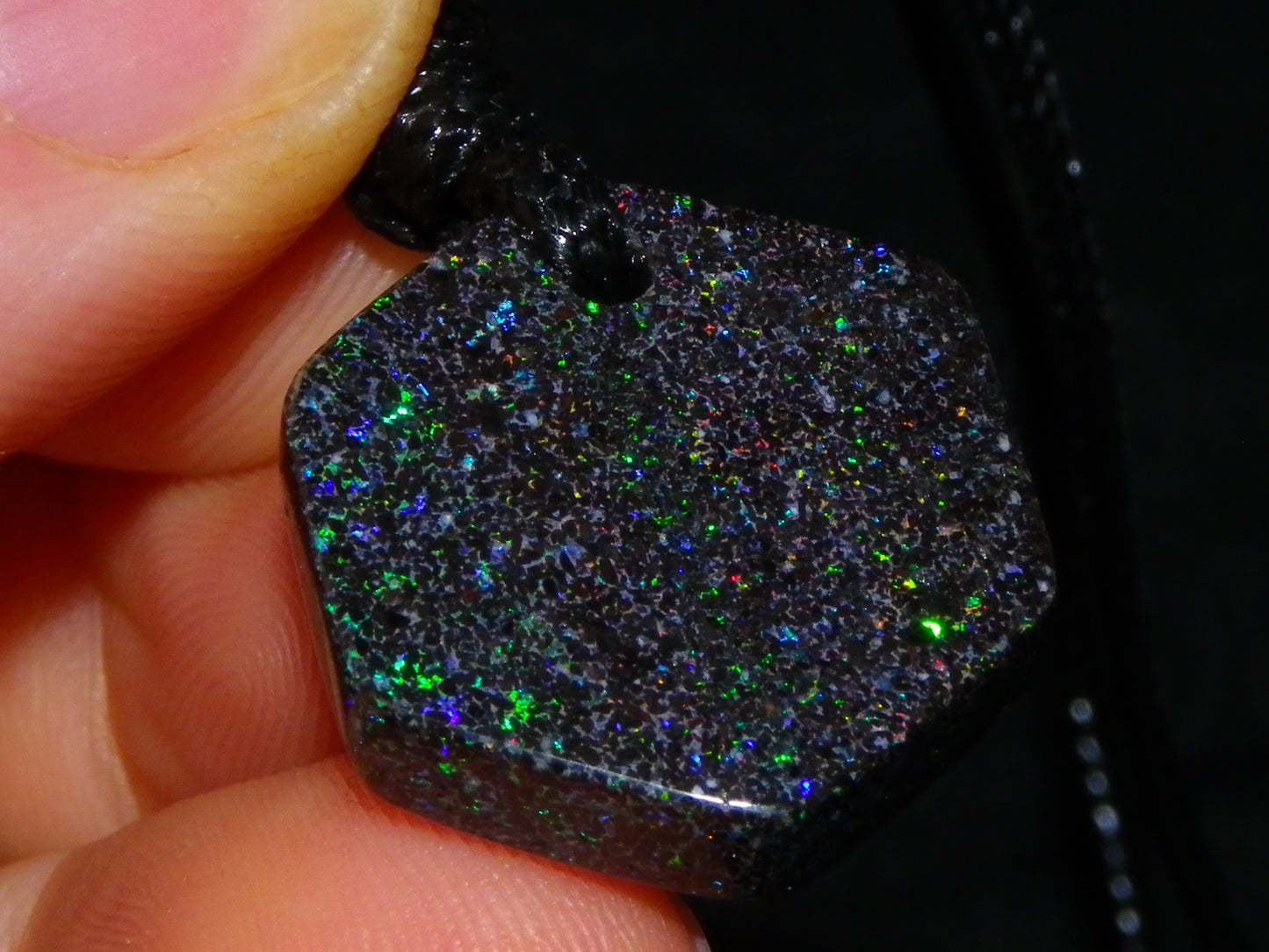 NIce Cut/Polished Andamooka Matrix Opal Pendant 27.45cts Blue/Green/Reds Australia