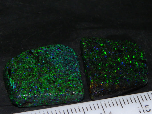 2 Rough/Sliced Andamooka Matrix Opals 24.35cts Green/Blues Specimens :)