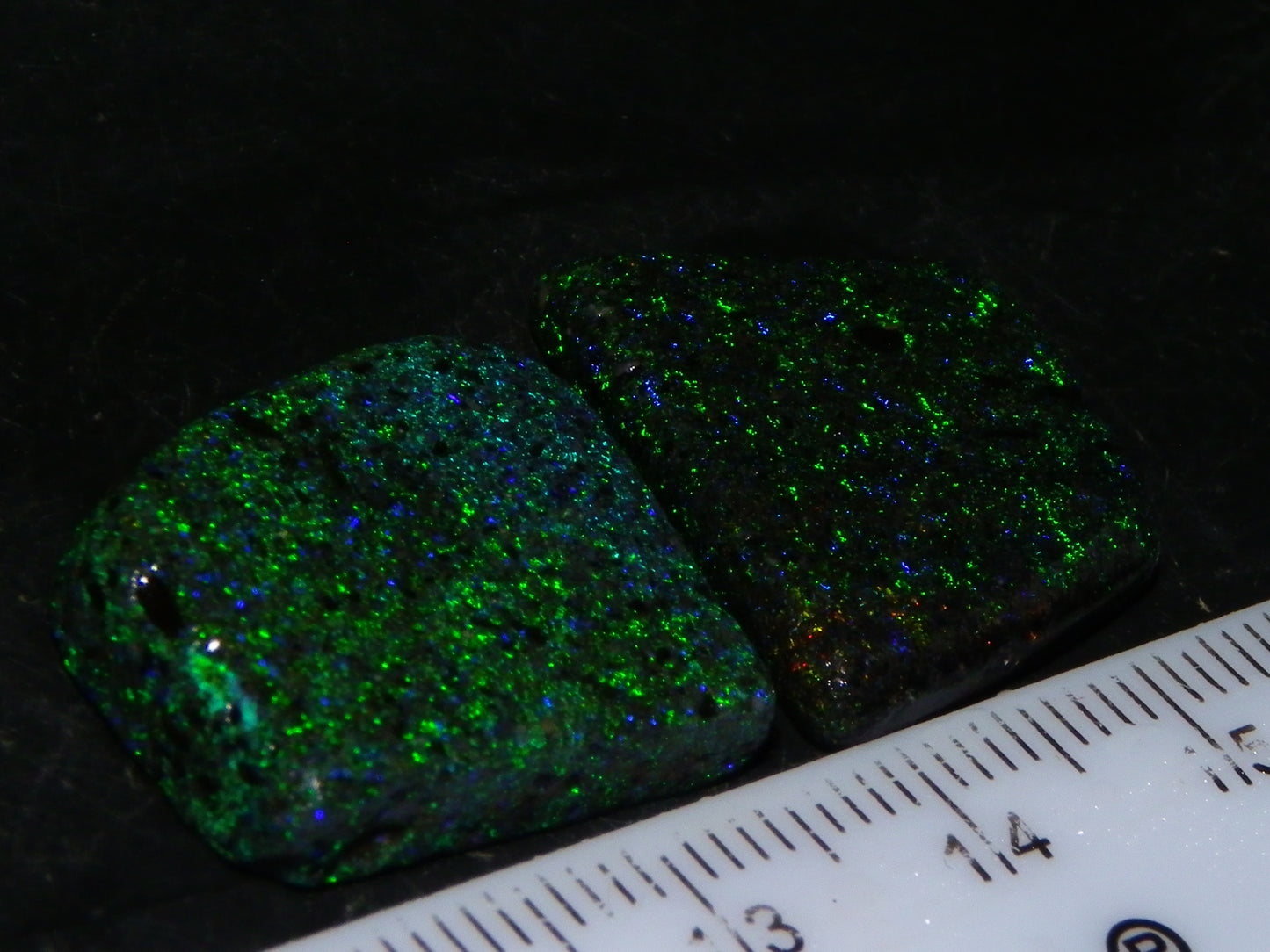 2 Rough/Sliced Andamooka Matrix Opals 24.35cts Green/Blues Specimens :)