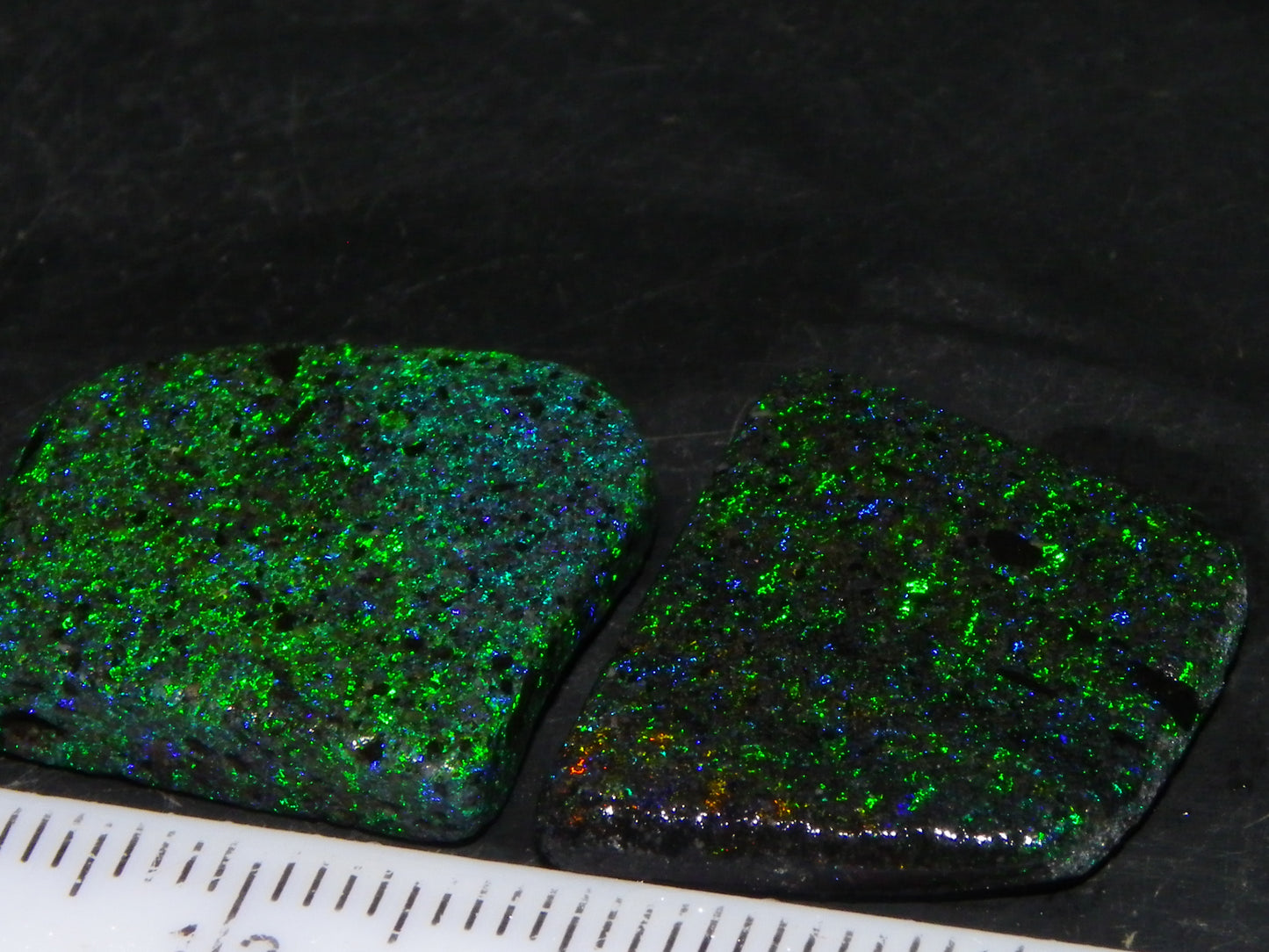 2 Rough/Sliced Andamooka Matrix Opals 24.35cts Green/Blues Specimens :)