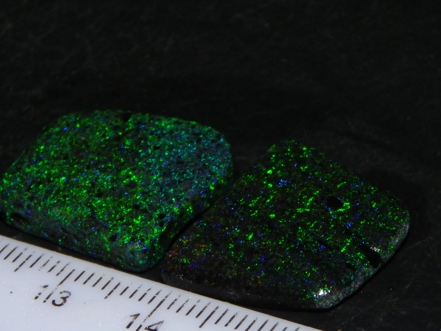 2 Rough/Sliced Andamooka Matrix Opals 24.35cts Green/Blues Specimens :)