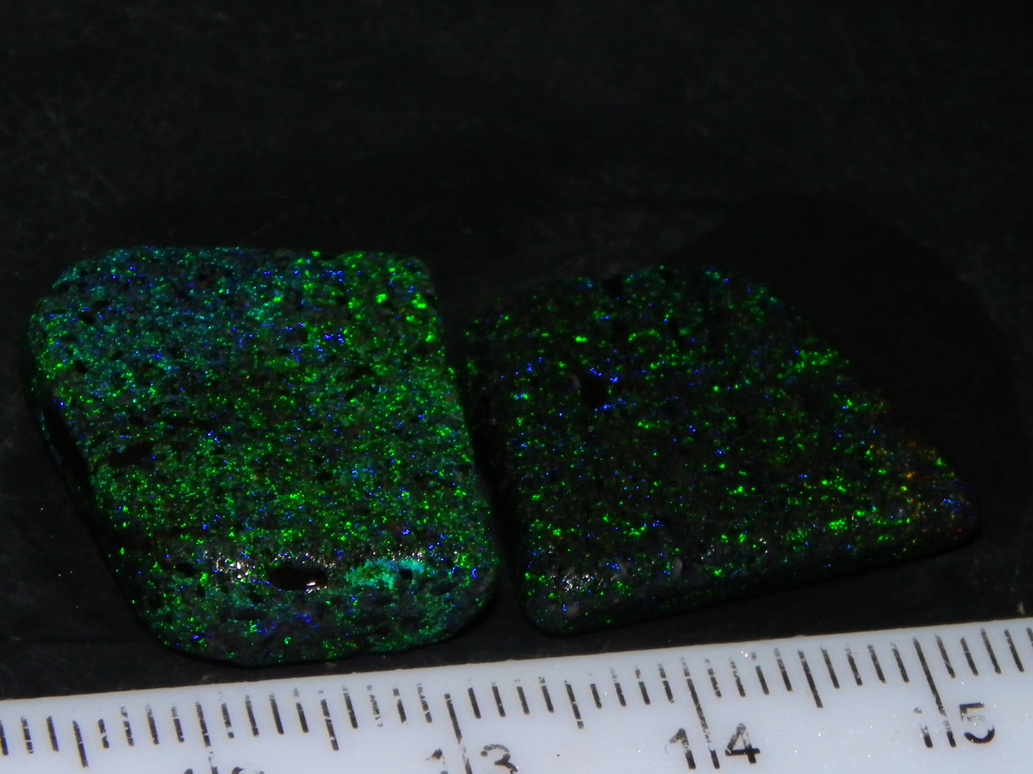 2 Rough/Sliced Andamooka Matrix Opals 24.35cts Green/Blues Specimens :)