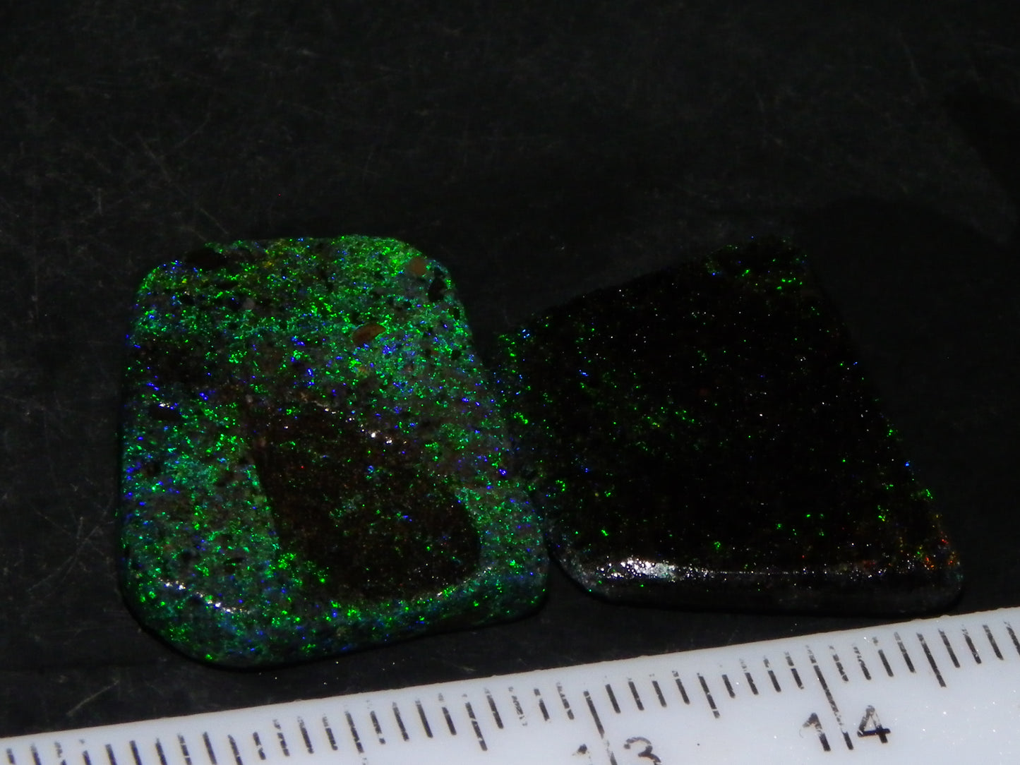 2 Rough/Sliced Andamooka Matrix Opals 24.35cts Green/Blues Specimens :)