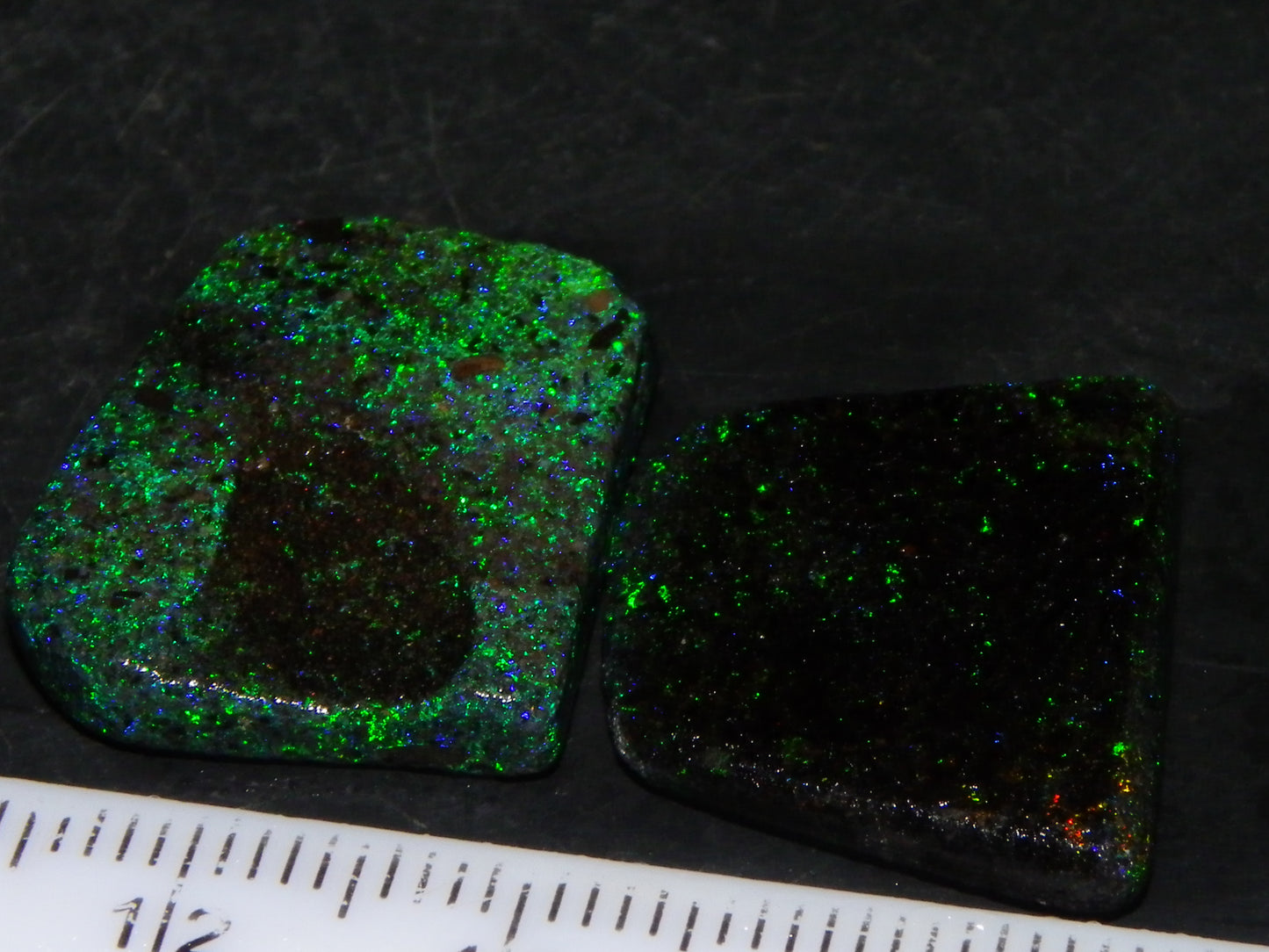 2 Rough/Sliced Andamooka Matrix Opals 24.35cts Green/Blues Specimens :)