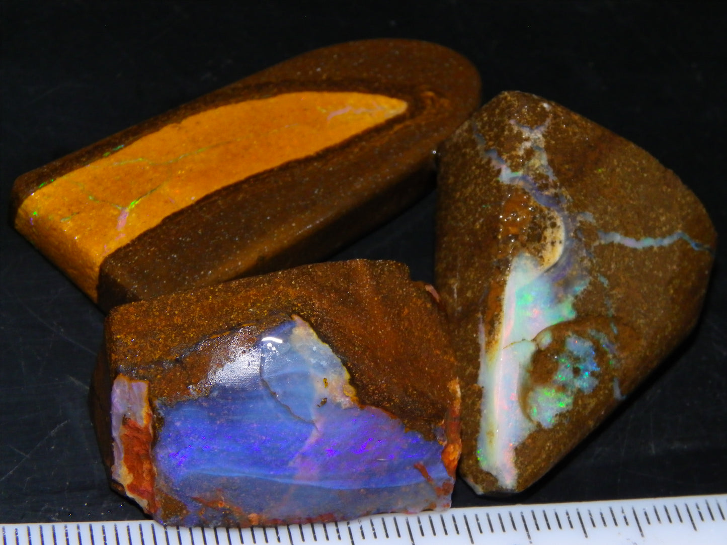 3 Rough/Rubbed Boulder Opals 198.6cts Queensland Australia Some Fires/Mixed Colours