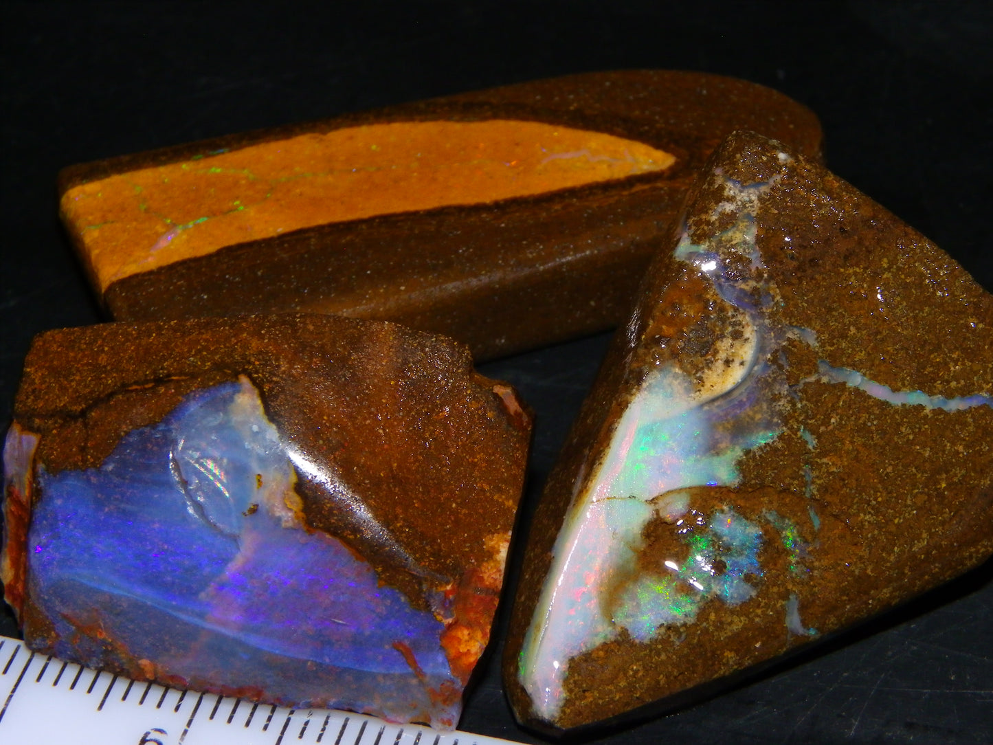 3 Rough/Rubbed Boulder Opals 198.6cts Queensland Australia Some Fires/Mixed Colours