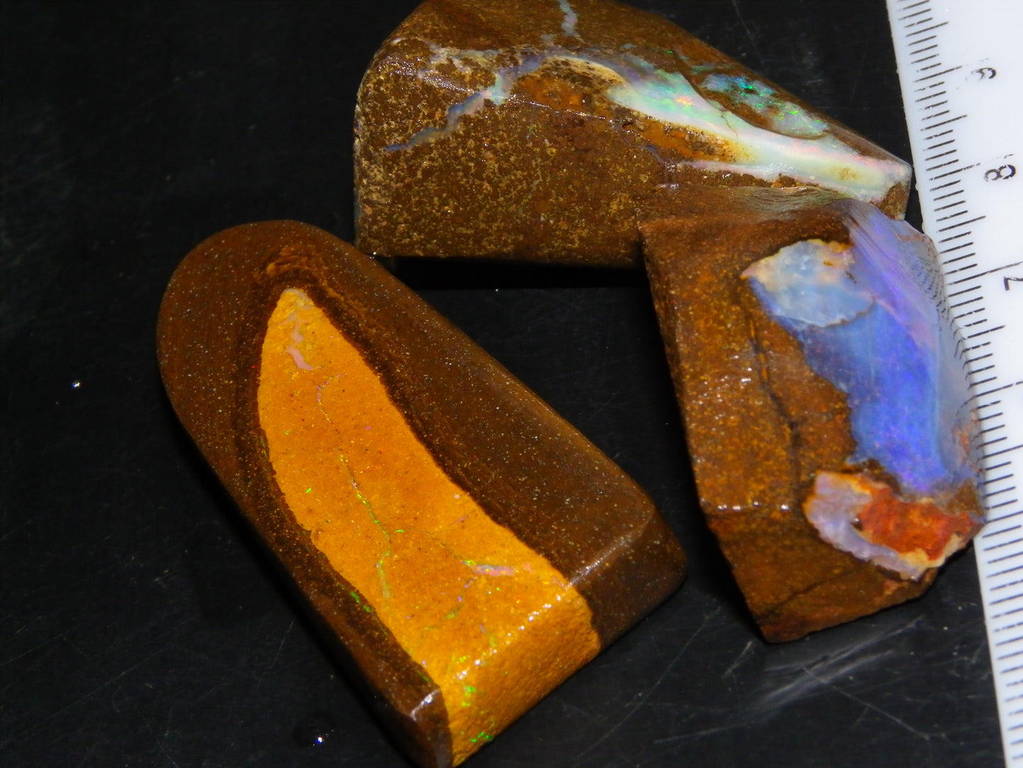 3 Rough/Rubbed Boulder Opals 198.6cts Queensland Australia Some Fires/Mixed Colours