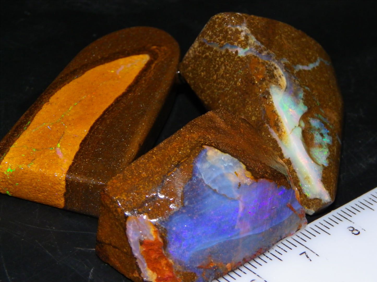 3 Rough/Rubbed Boulder Opals 198.6cts Queensland Australia Some Fires/Mixed Colours