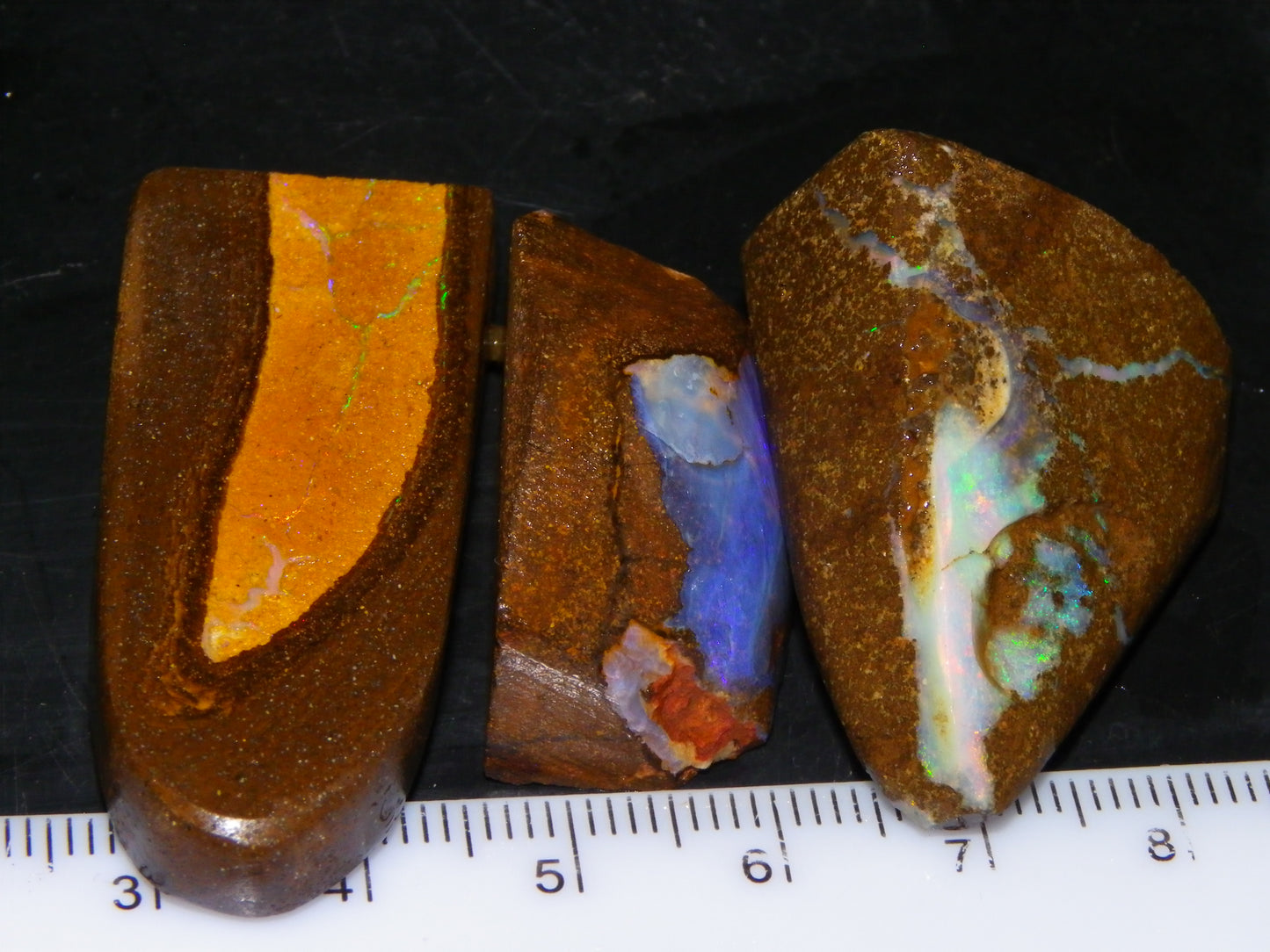 3 Rough/Rubbed Boulder Opals 198.6cts Queensland Australia Some Fires/Mixed Colours