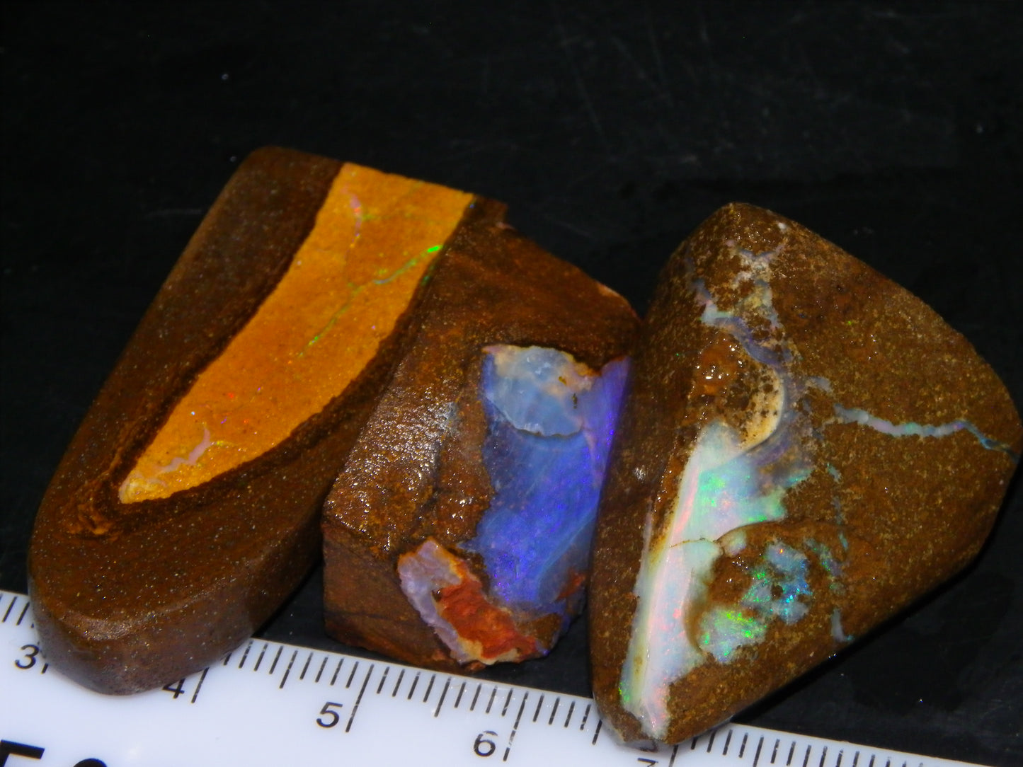 3 Rough/Rubbed Boulder Opals 198.6cts Queensland Australia Some Fires/Mixed Colours