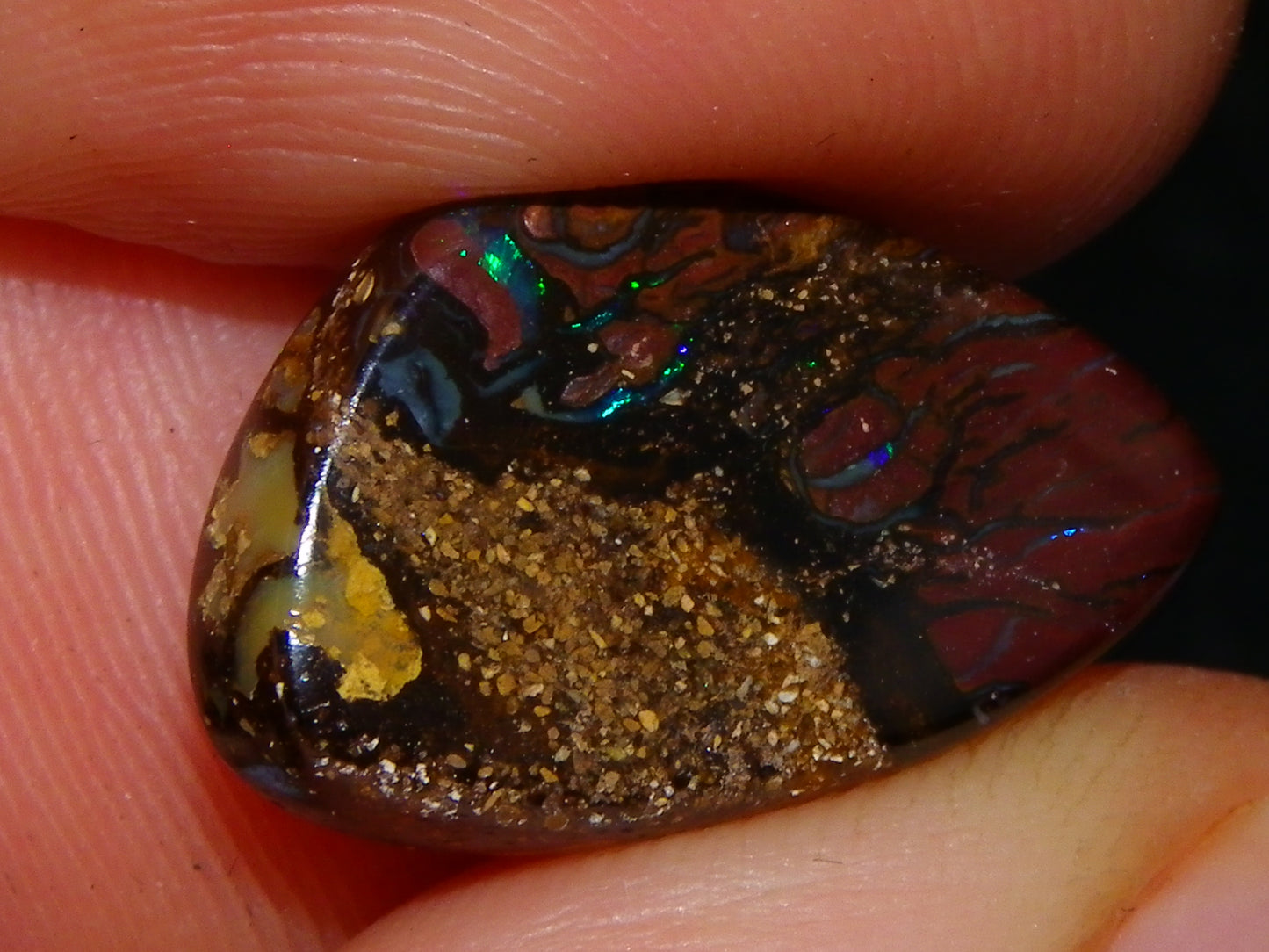 Nice Quality Cut/Polished Boulder Opal Cab 10.95cts Blue/Green Fires Qld Australia