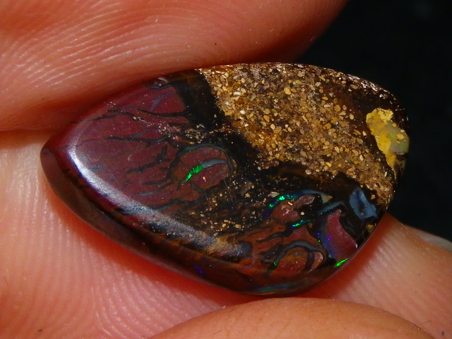 Nice Quality Cut/Polished Boulder Opal Cab 10.95cts Blue/Green Fires Qld Australia