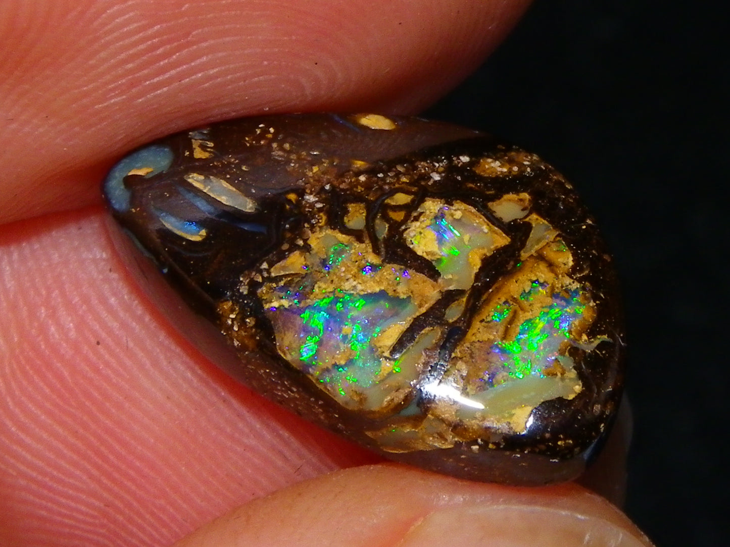 Nice Quality Cut/Polished Boulder Opal Cab 10.95cts Blue/Green Fires Qld Australia