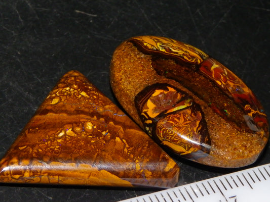 2 Cut/Polished Koroit Opal Cabs/Freeforms 61cts Some Fires/Patterns QueenslandAustralia