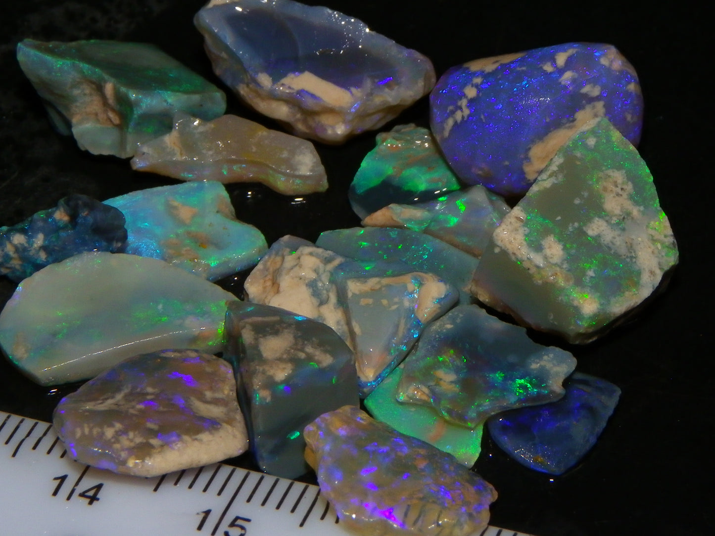 Nice Lightning Ridge Opal Rough/Rubs Parcel 61cts Blue/Purple/Greens Australia