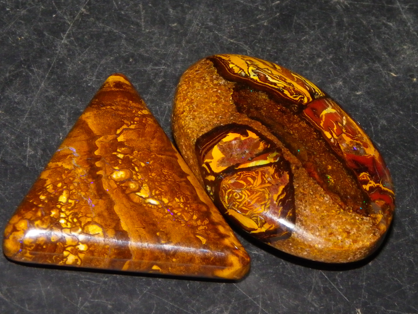 2 Cut/Polished Koroit Opal Cabs/Freeforms 61cts Some Fires/Patterns QueenslandAustralia