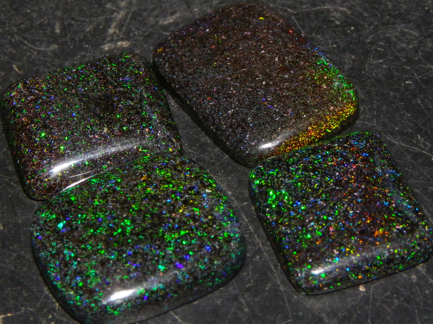 4 Nice Cut/Polished Andamooka Matrix Opals 37cts Green/Blue Fires Au :)