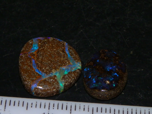 2 Cut/Polished Boulder Opals 14.6cts Queensland Australia Blue/Green Fires