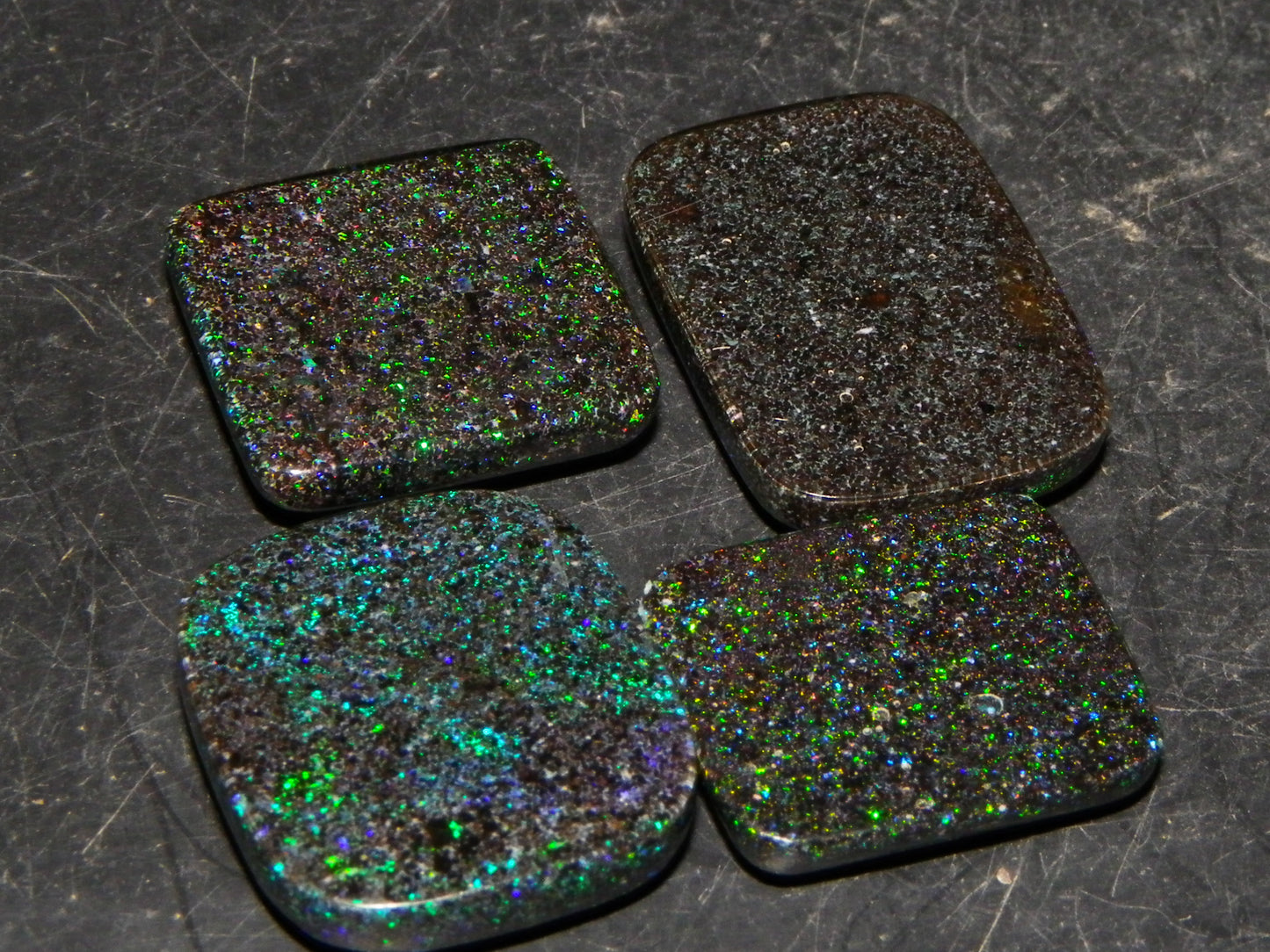 4 Nice Cut/Polished Andamooka Matrix Opals 37cts Green/Blue Fires Au :)