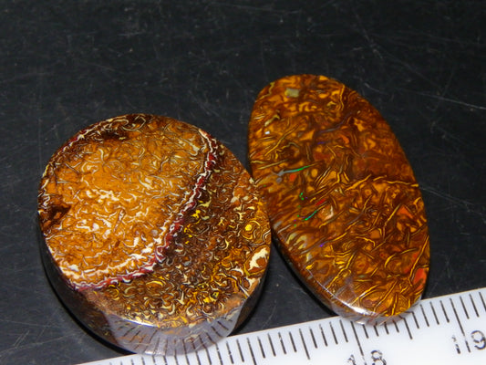 2 Nice Cut/Polished Koroit Opal Cabs/Freeforms 54.8cts Great Patterns Slight Fires :)