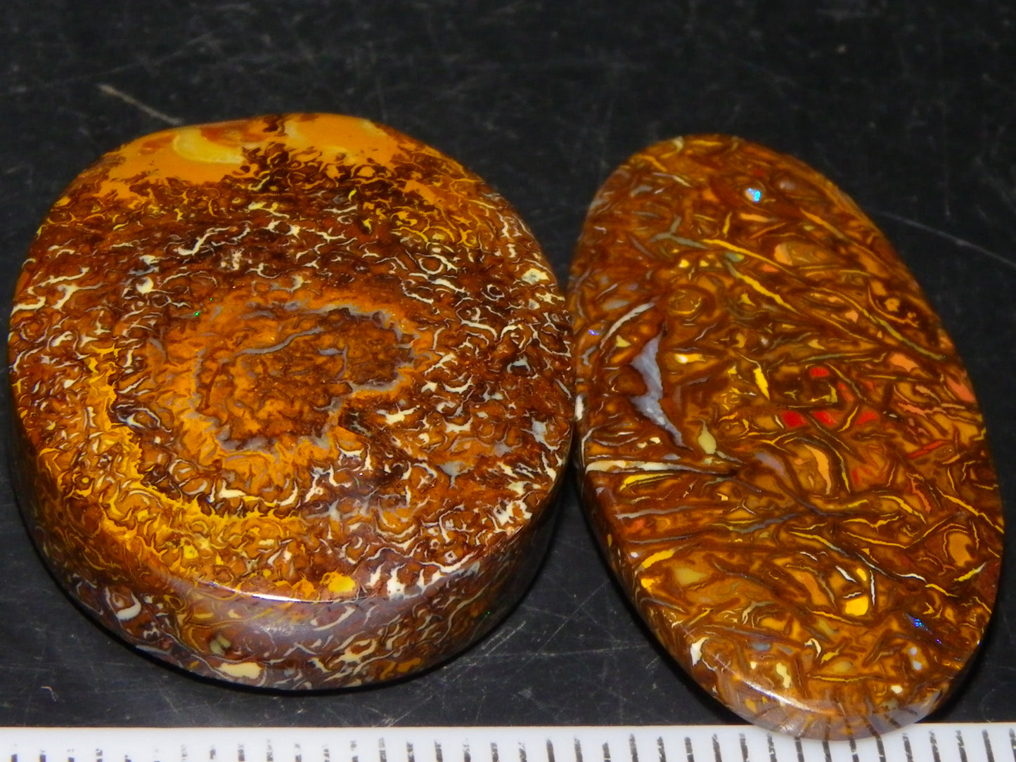 2 Nice Cut/Polished Koroit Opal Cabs/Freeforms 54.8cts Great Patterns Slight Fires :)