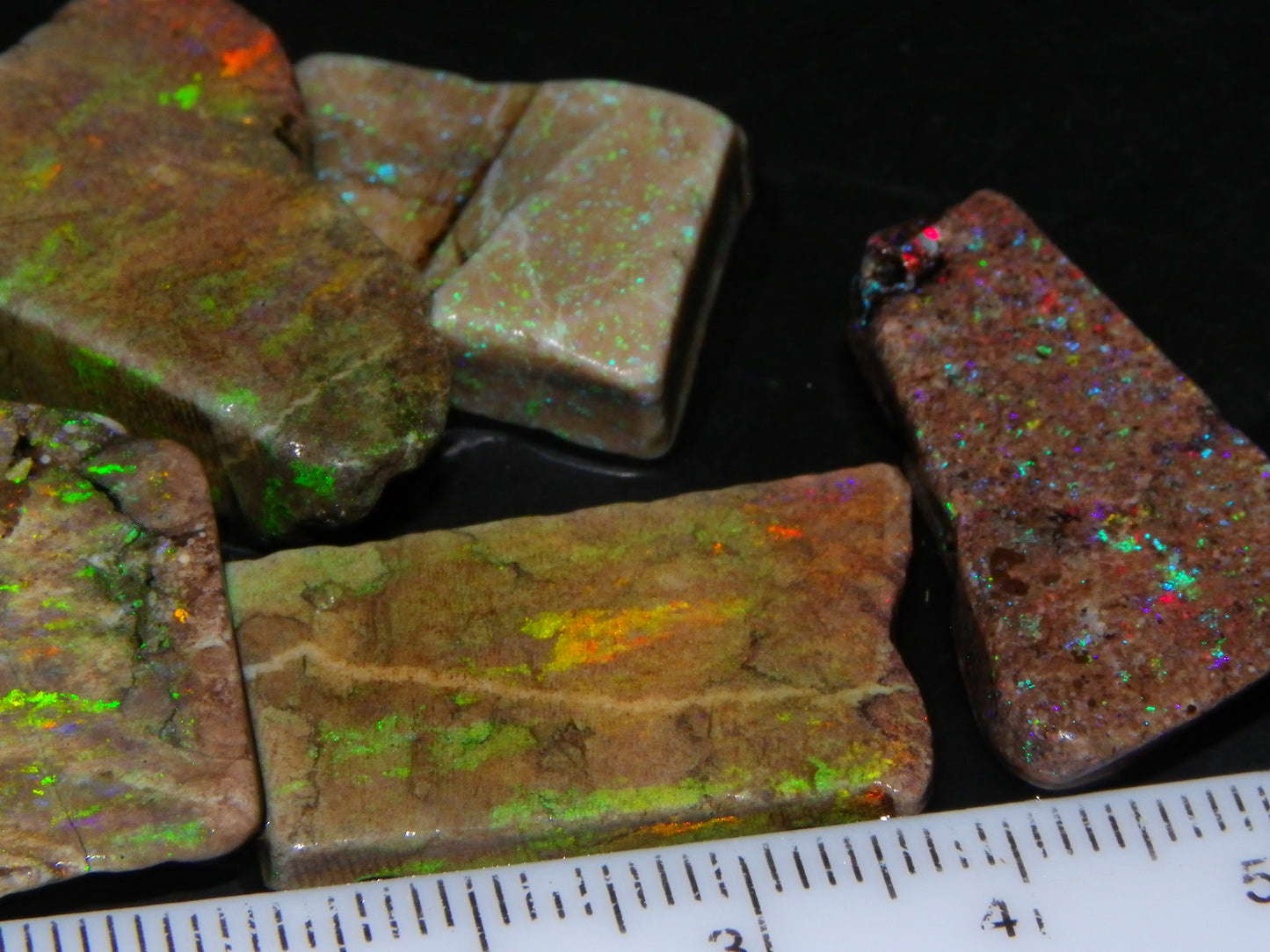 5 Nice Rough/Sliced Andamooka Matrix Opals 77.1cts Orange/Green Fires :)