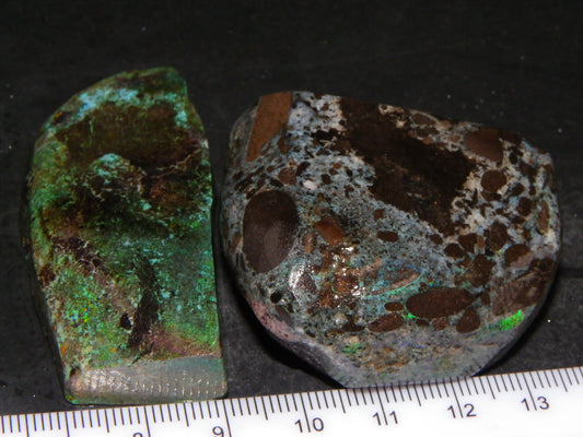 2 Treated/Andamooka Matrix Opal Rough Specimens 417cts Green/Pink Fires