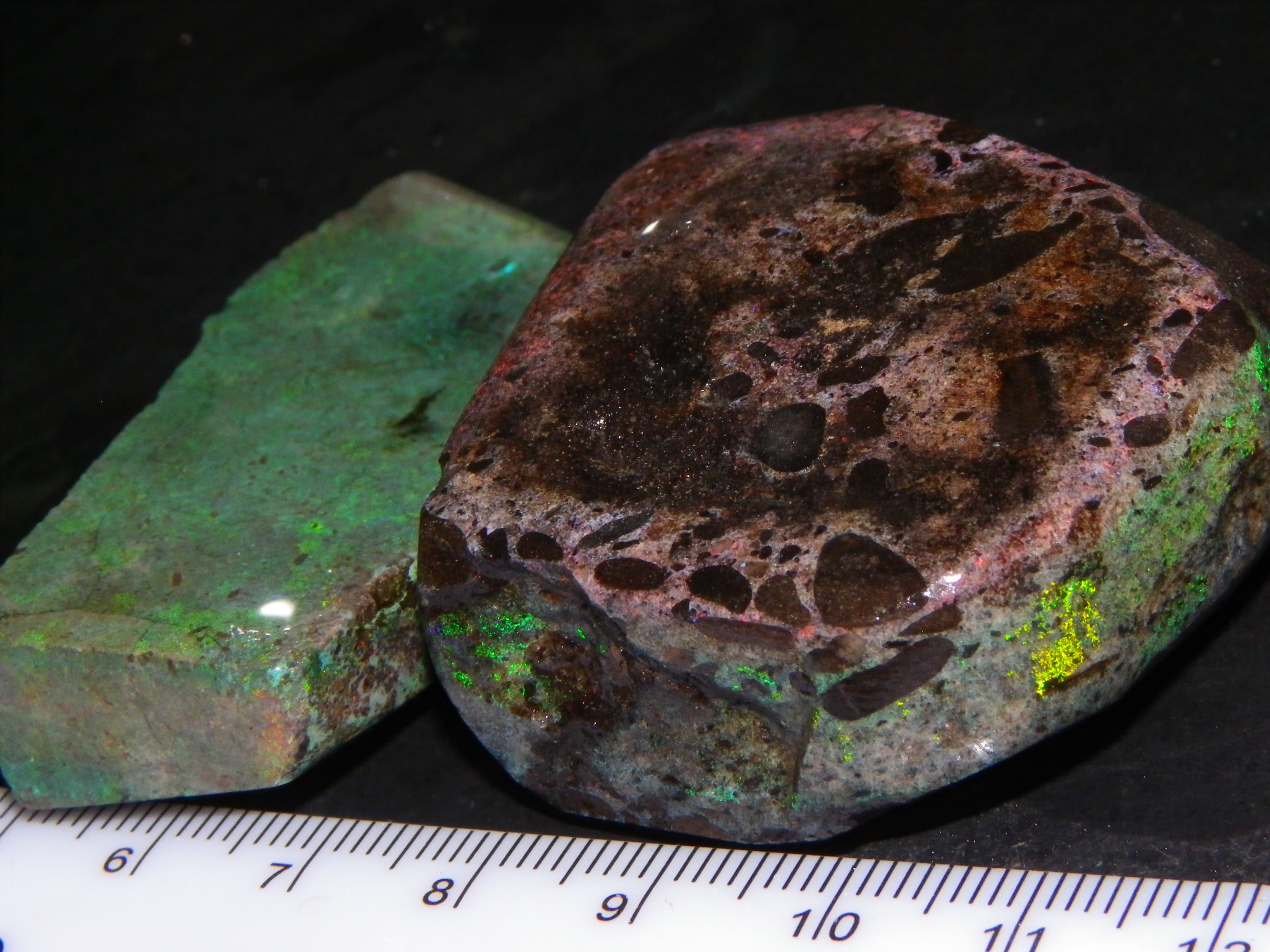 2 Treated/Andamooka Matrix Opal Rough Specimens 417cts Green/Pink Fire ...