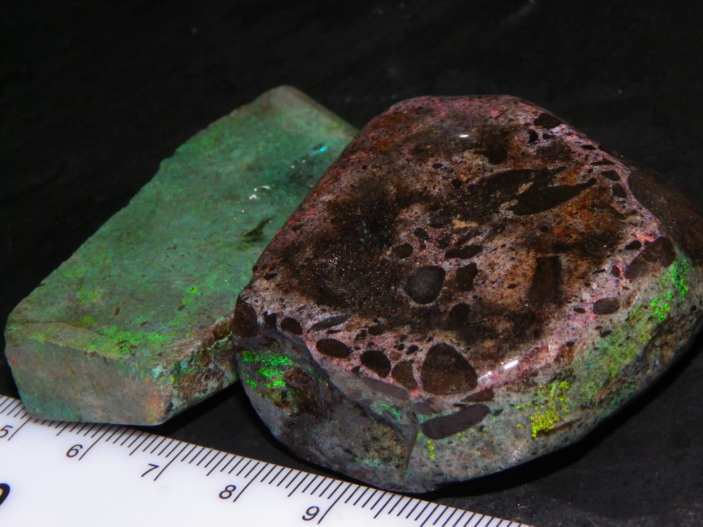 2 Treated/Andamooka Matrix Opal Rough Specimens 417cts Green/Pink Fires