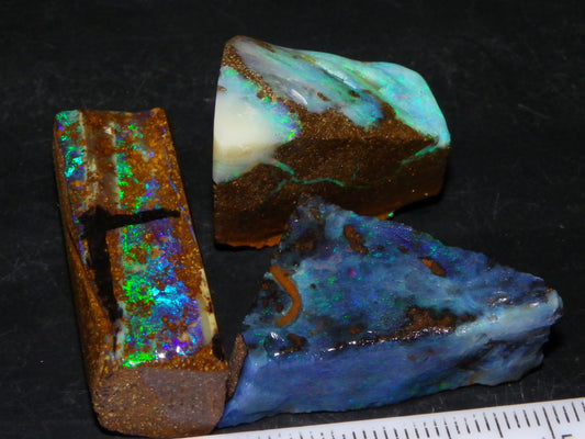 3 Nice Rough/Sliced Boulder Opal specimens 172.5cts Queensland Australia