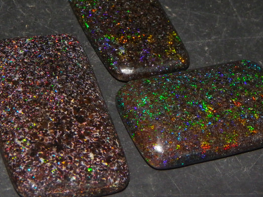 3 Nice Cut/Polished/Coated Andamooka Matrix Opals 28.5cts Multicolour Fires
