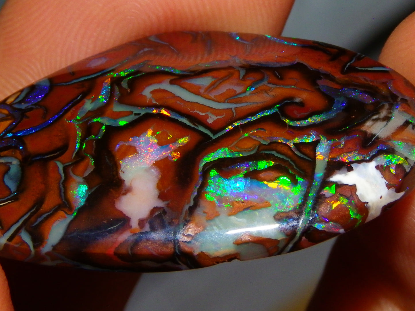Quality Cut/Polished Koroit Opal Cab 33.78cts Double sided Pattern/Fires Queensland Australia