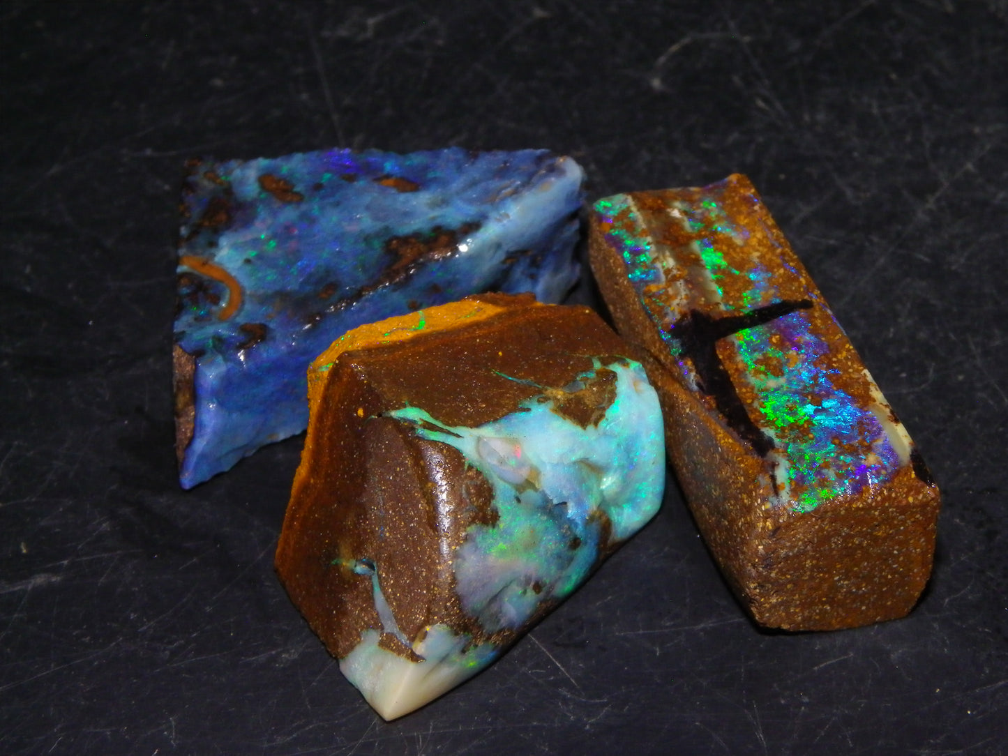 3 Nice Rough/Sliced Boulder Opal specimens 172.5cts Queensland Australia