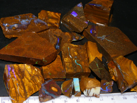 Nice Rough/Sliced Boulder Opal Parcel 1082.5cts Some Fires/Veins/Patterns Qld Au