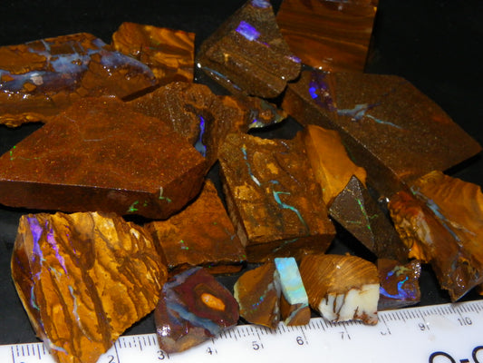 Nice Rough/Sliced Boulder Opal Parcel 1082.5cts Some Fires/Veins/Patterns Qld Au