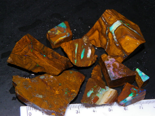 Nice Boulder opal Rough/sliced Parcel 407.4cts Veins/Fires Queensland Au