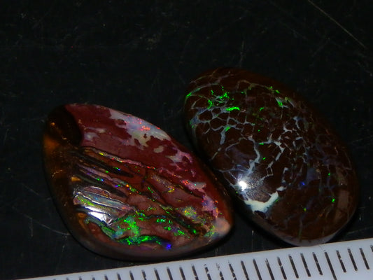 2 Nice Cut/Polished Queensland Matrix Opals 16.45cts Pink/Green Fires Australia