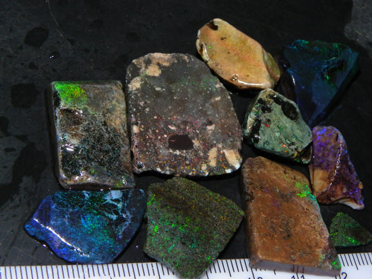 Nice Rough/sliced/Treated Andamooka Matrix Opals 143cts Blue/Green Fires :)