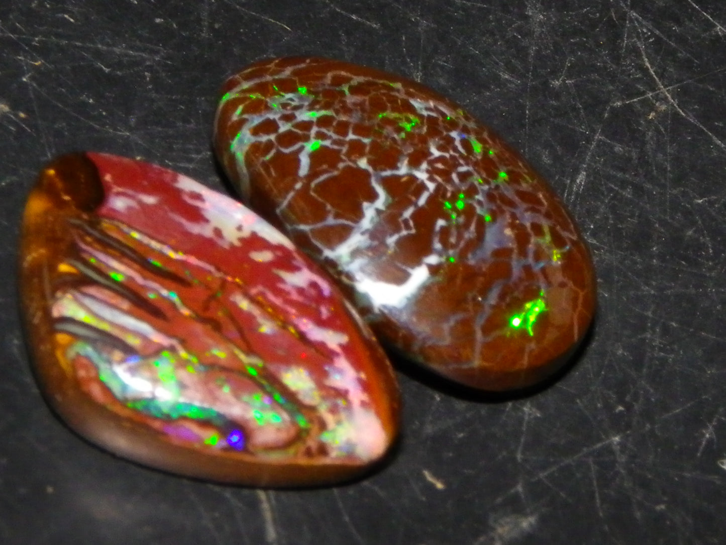 2 Nice Cut/Polished Queensland Matrix Opals 16.45cts Pink/Green Fires Australia