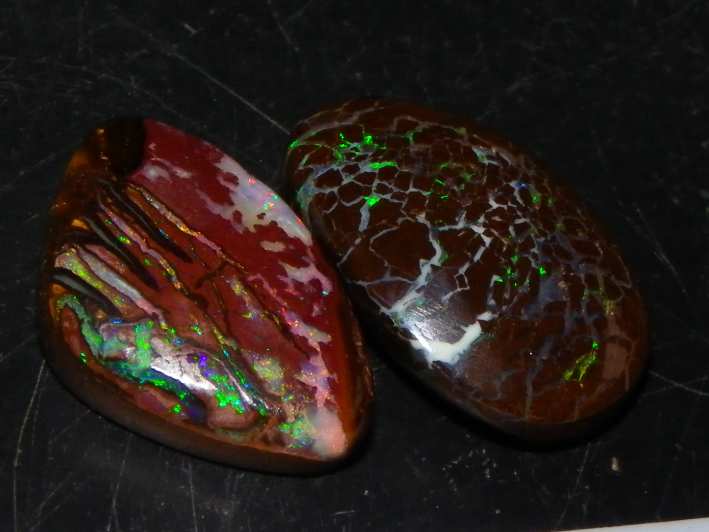 2 Nice Cut/Polished Queensland Matrix Opals 16.45cts Pink/Green Fires Australia