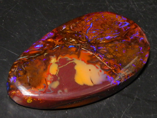 Nice Cut/Polished Koroit Opal Freeform 61.2cts Blue/Purple Fires/Patterns Qld Australia