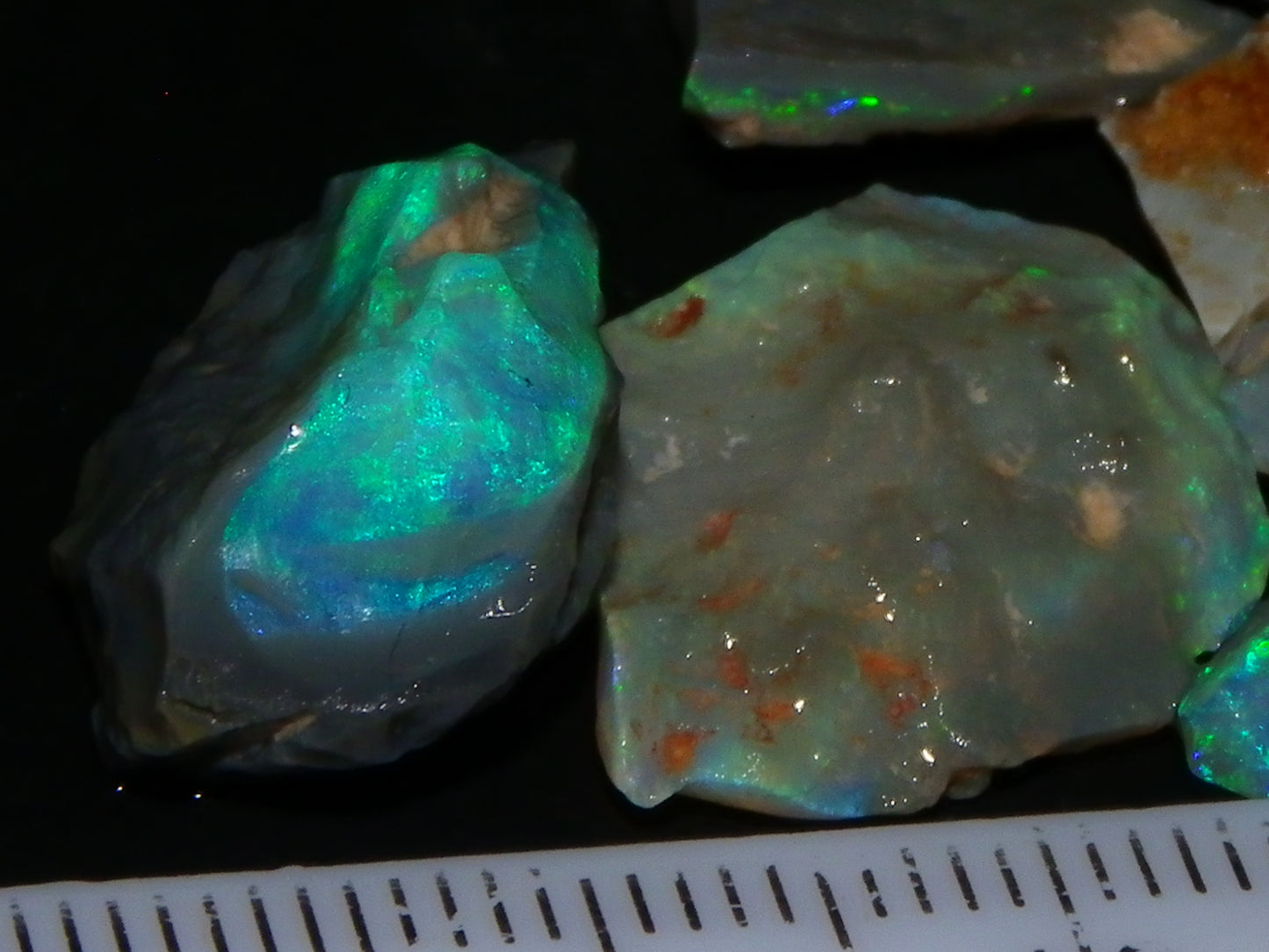 Nice Lightning Ridge Opal Rough Parcel 48.24cts Green/Blue/Red Fires Seam/Grey /Crystal