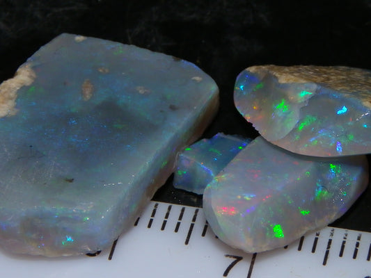 Nice Rough/Rubbed Mintabie Crystal Opal Parcel 20.3cts Multicolour Bars/Fires Australia (N)