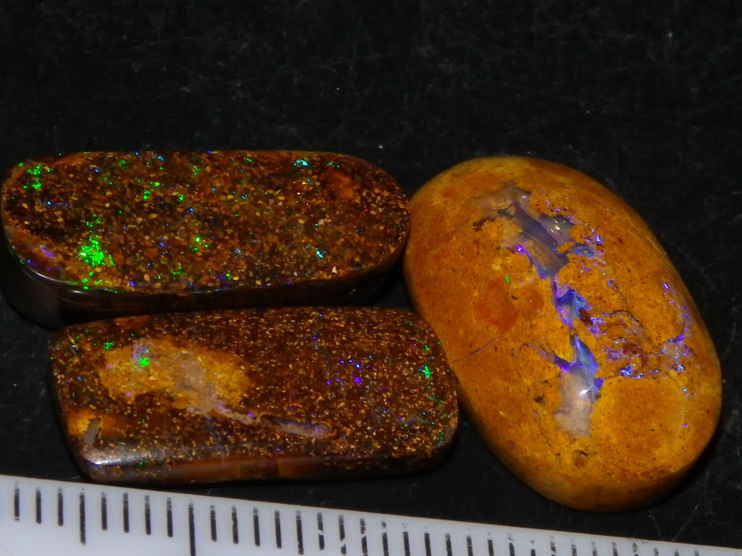 3 Cut Polished Boulder/Matrix Opals 29.5cts Pinfires/Crystal Ironstone Base :)