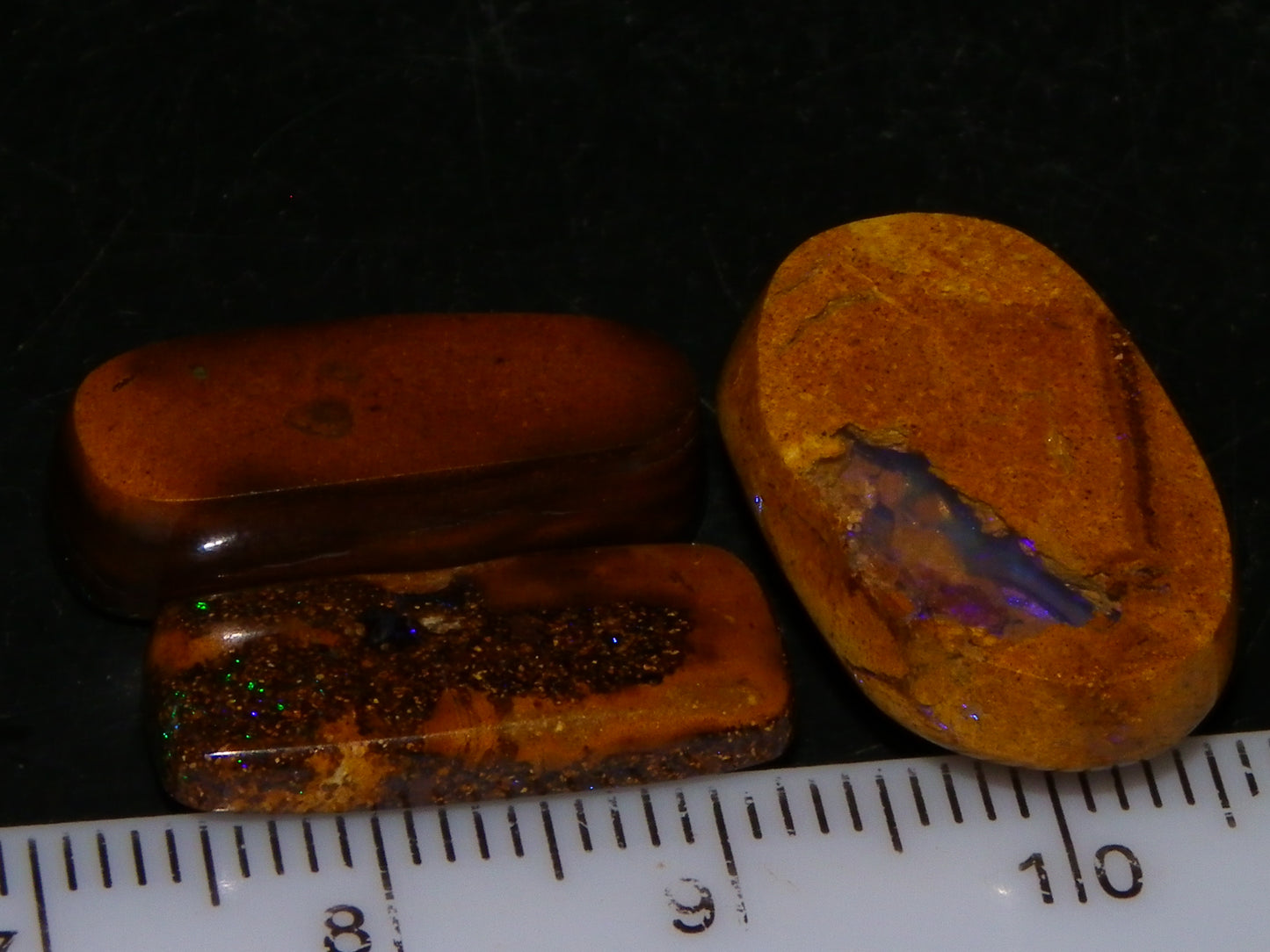 3 Cut Polished Boulder/Matrix Opals 29.5cts Pinfires/Crystal Ironstone Base :)